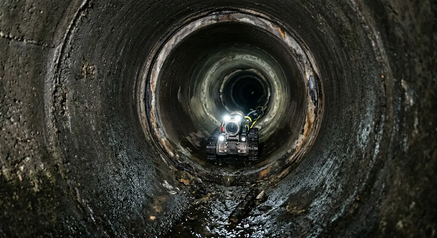 Robotic sewer camera inspecting pipe interior for Sewer Line Cleaning in Bloomfield